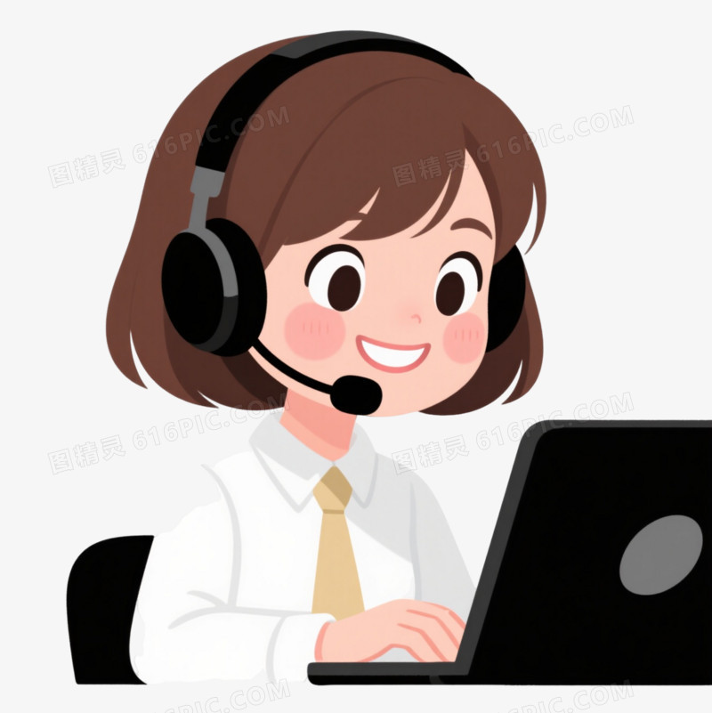 微笑女客服扁平插画元素
