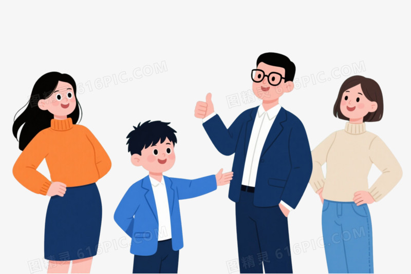 四位职场人物卡通手绘元素