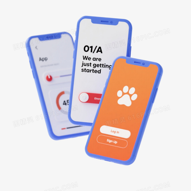 蓝色边框手机3D插画漂浮元素