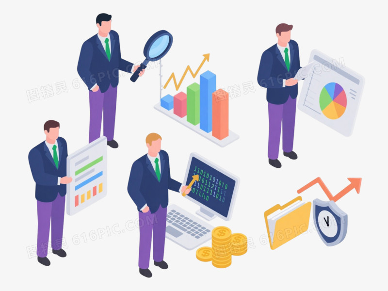 深蓝西装商务人物扁平等距元素