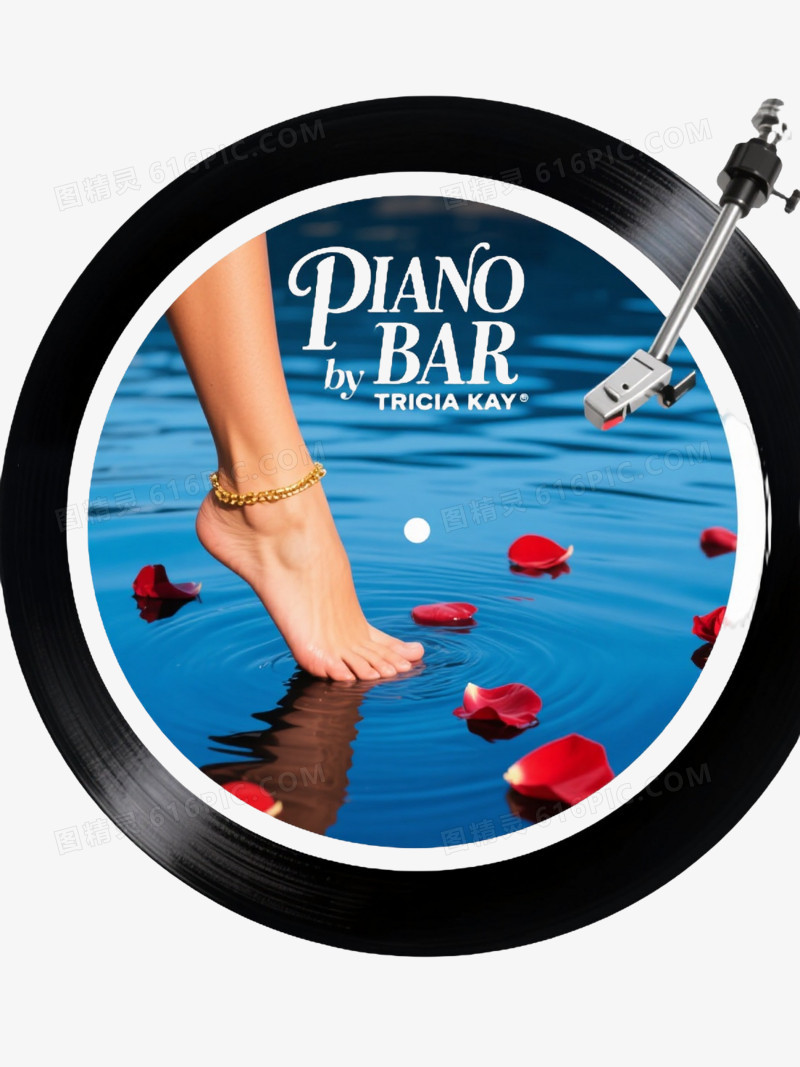 蓝水红瓣黑胶唱片产品实物元素