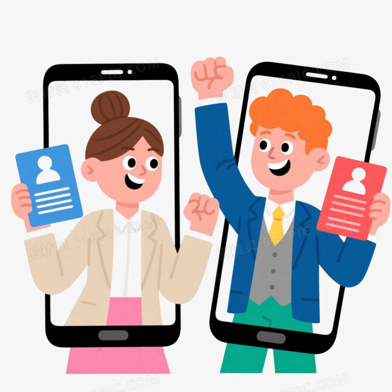 扁平插画风格求职人物漂浮元素