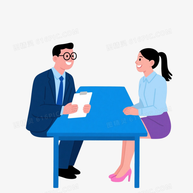 蓝调商务人物扁平插画元素