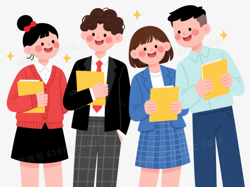 扁平插画微笑青年漂浮元素