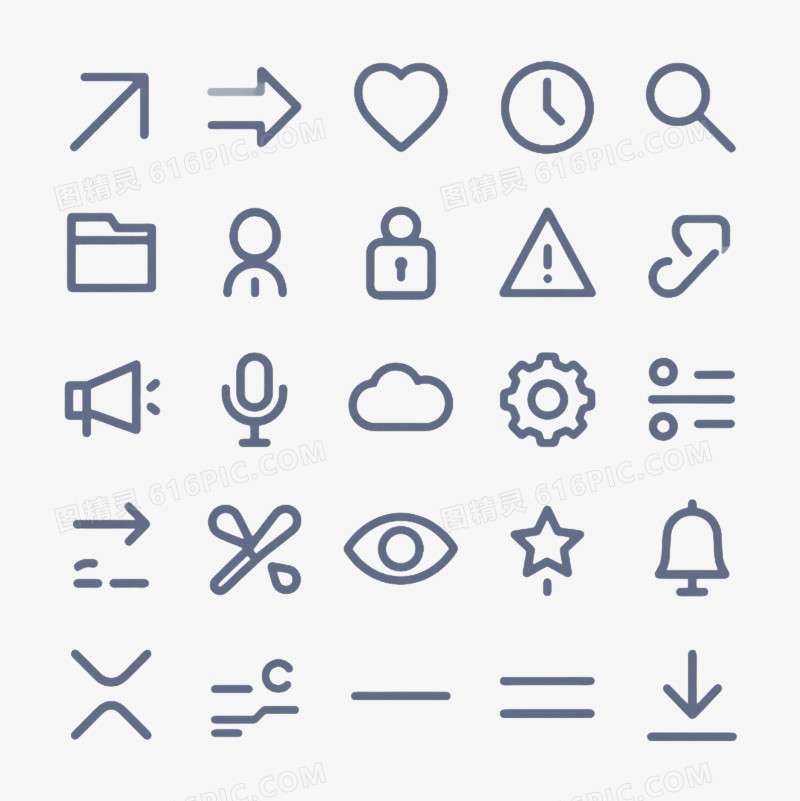 深蓝灰线性图标集合元素