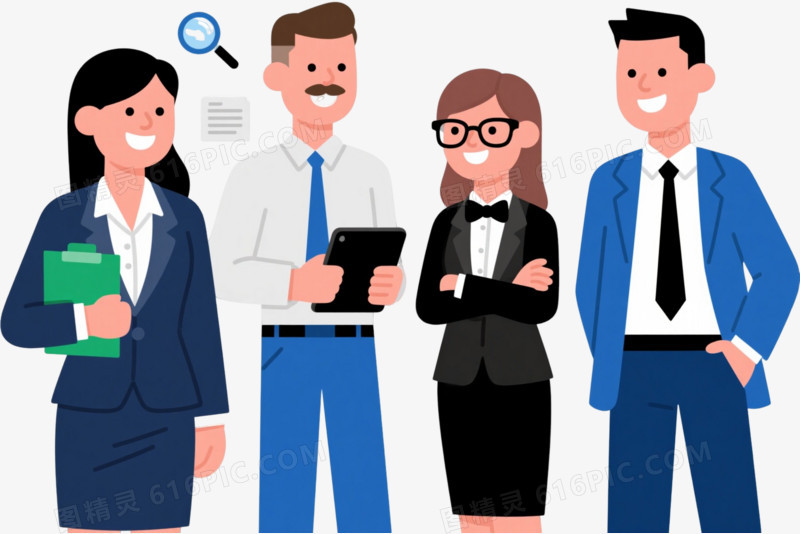 五位职场精英卡通手绘元素