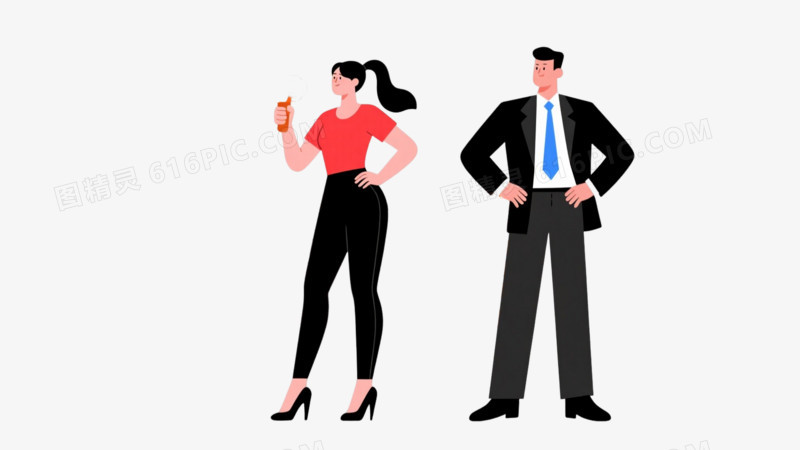 红衣女黑西装男招聘扁平插画元素