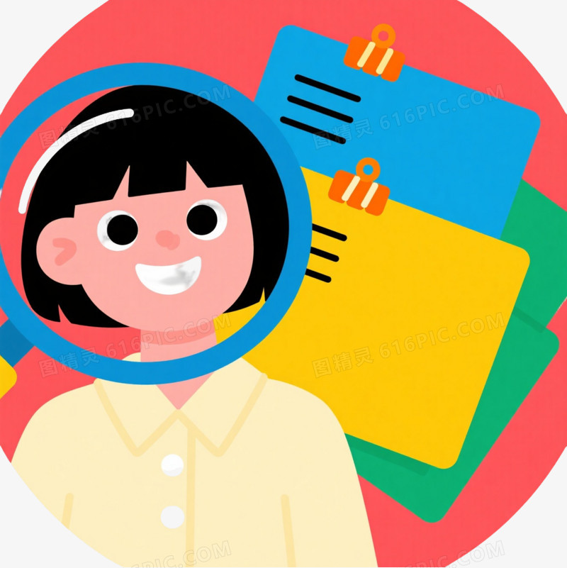 黑发女孩扁平插画卡通手绘元素