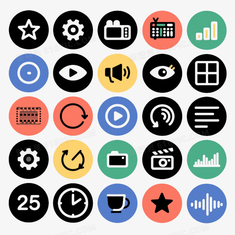 25个彩色扁平化白色线条图标元素