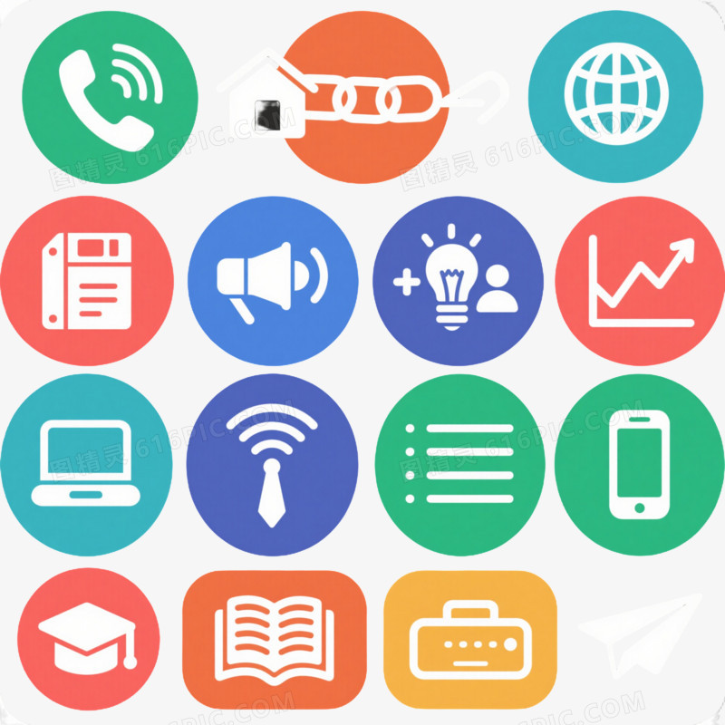 彩色扁平化白色线条图标元素