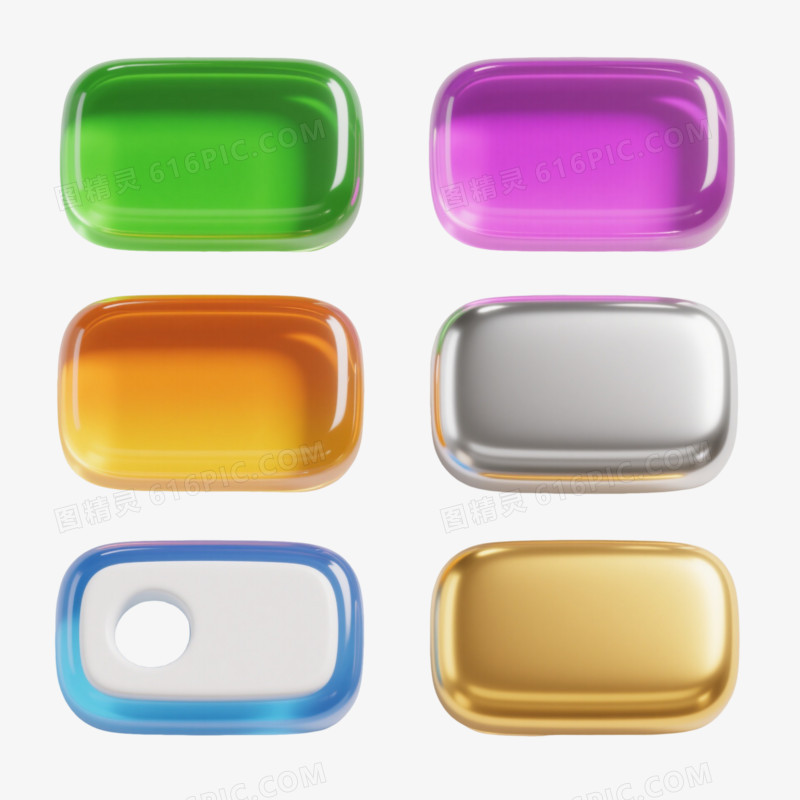 六色渐变玻璃按钮UI元素