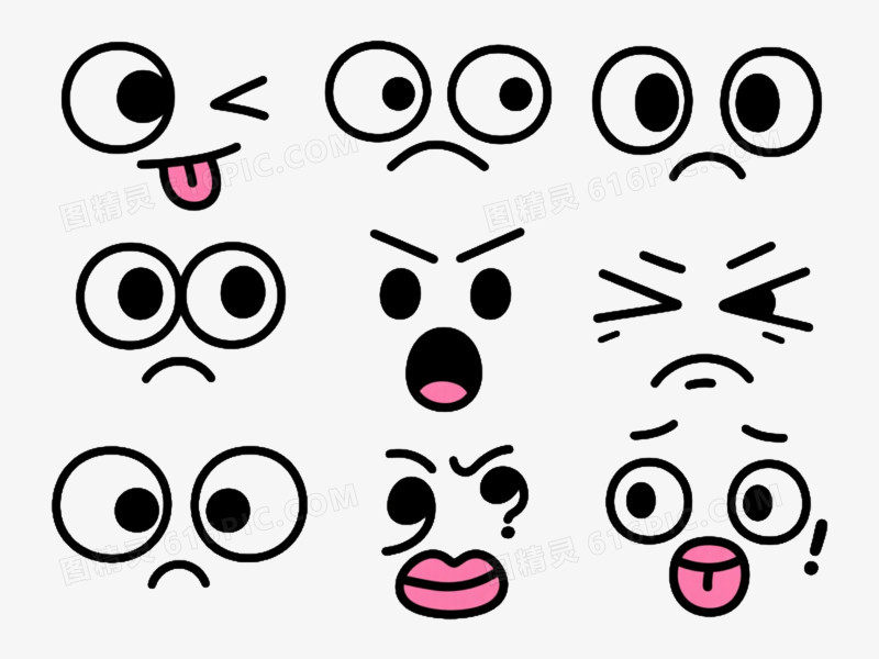 粉唇大眼卡通表情脸卡通手绘元素