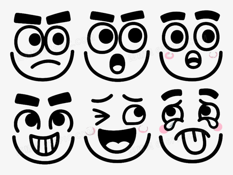 黑白卡通表情脸卡通手绘元素