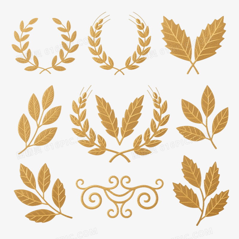 金色月桂麦穗装饰图案