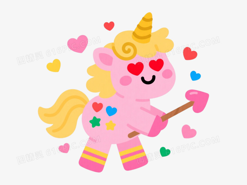 粉色独角兽卡通手绘元素