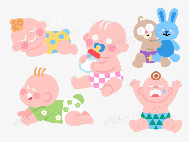六款可爱婴儿卡通手绘元素