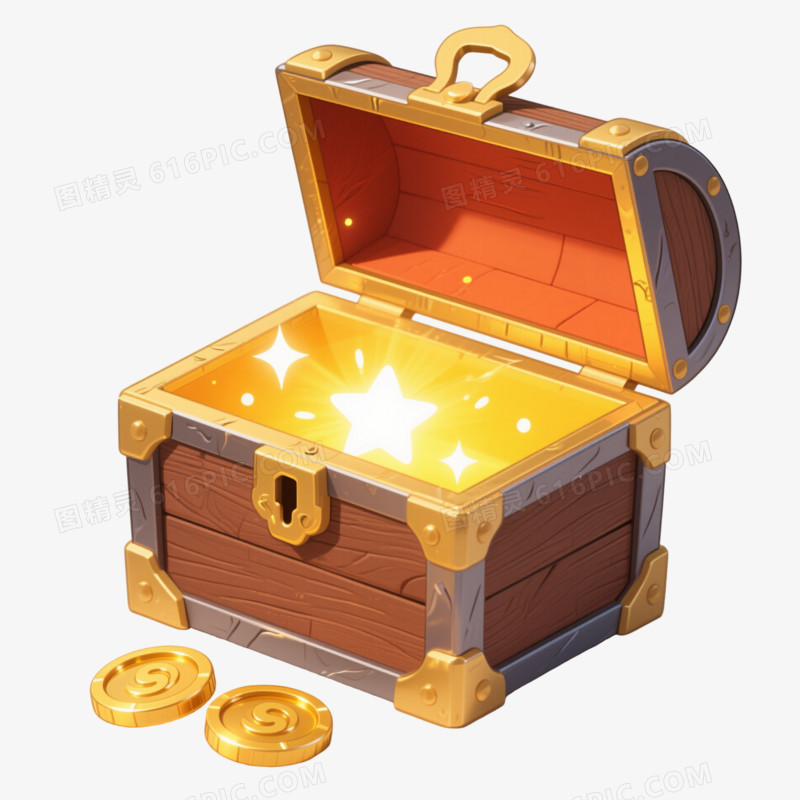 金色宝箱卡通插画漂浮元素