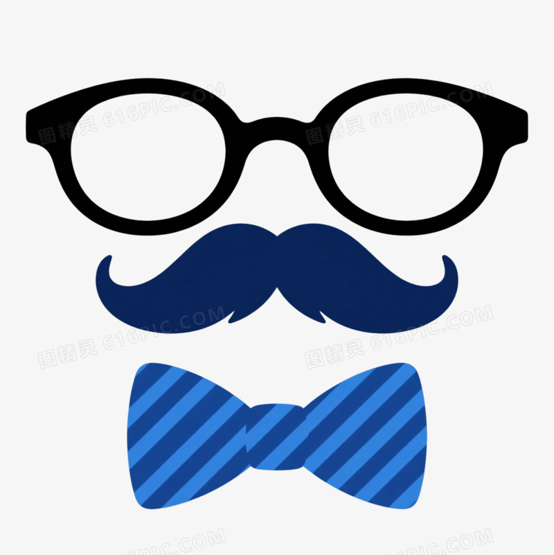 蓝须蝴蝶结扁平插画元素