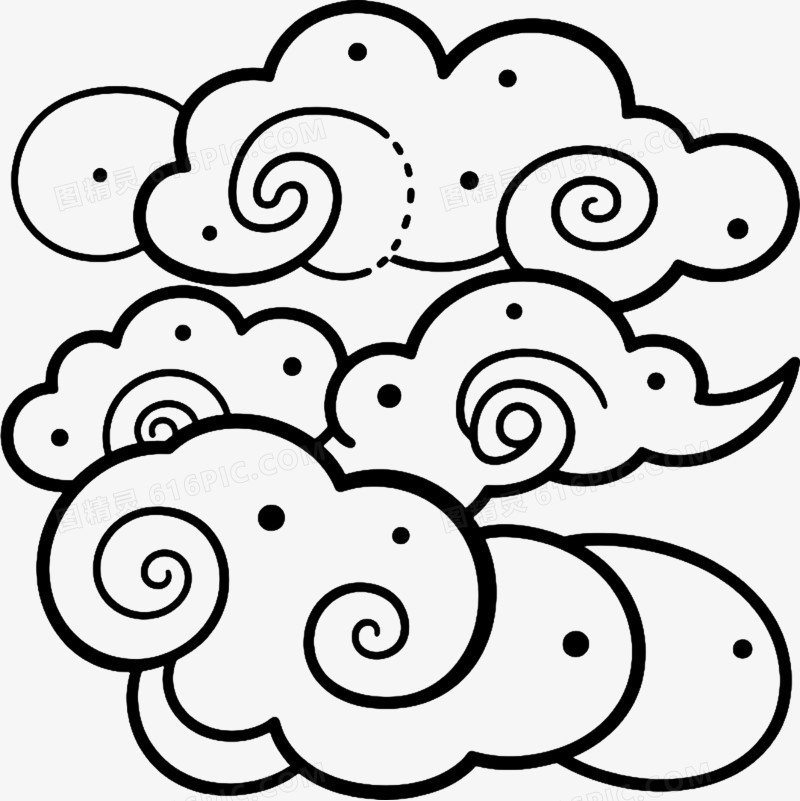 黑白祥云装饰图案元素