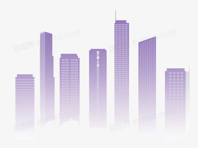 浅紫灰白城市天际线漂浮元素