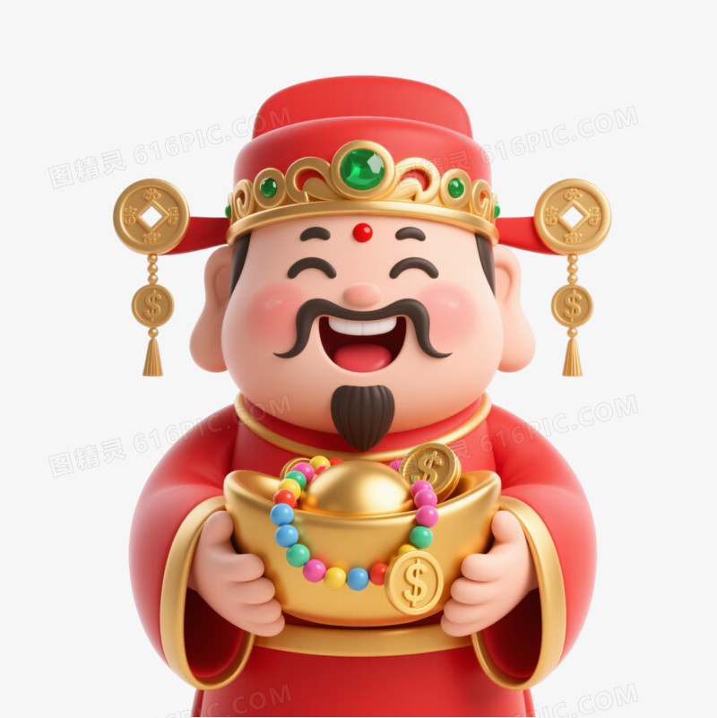 红金财神爷卡通手绘元素