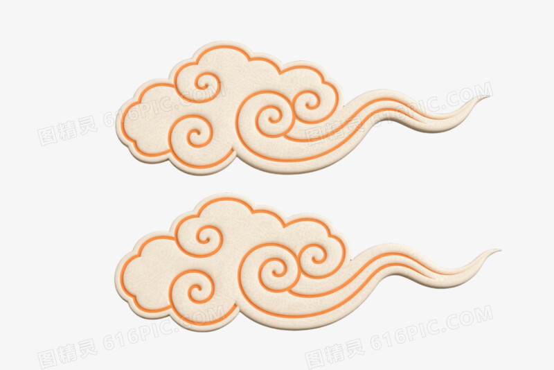 米白橙边祥云装饰图案