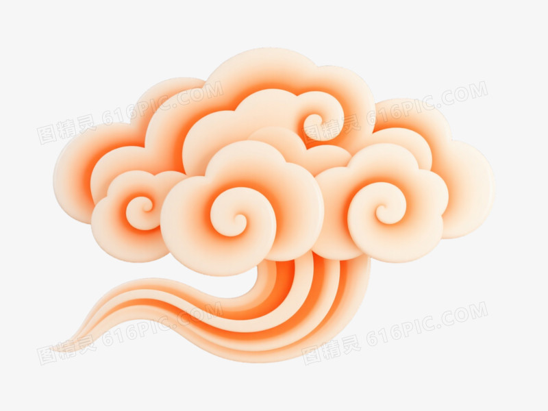 橙白渐变祥云漂浮元素