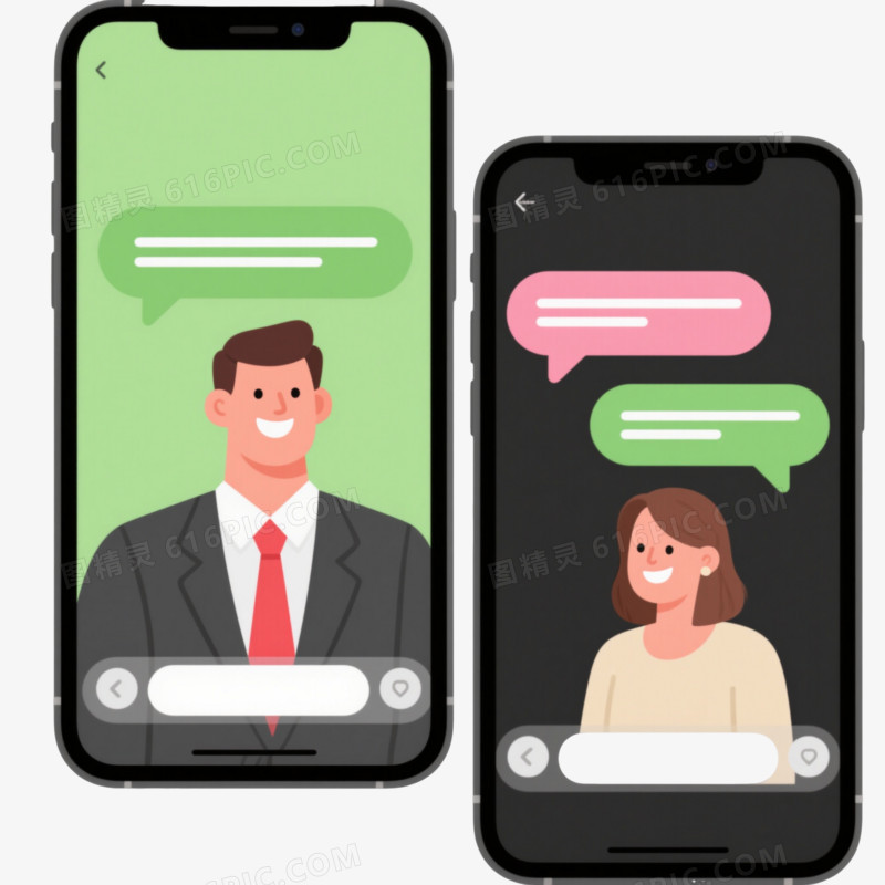 黑白手机聊天界面扁平插画元素