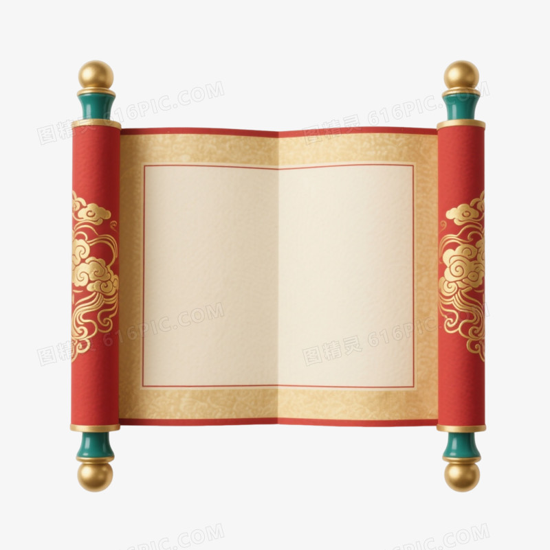 米黄红金卷轴装饰图案