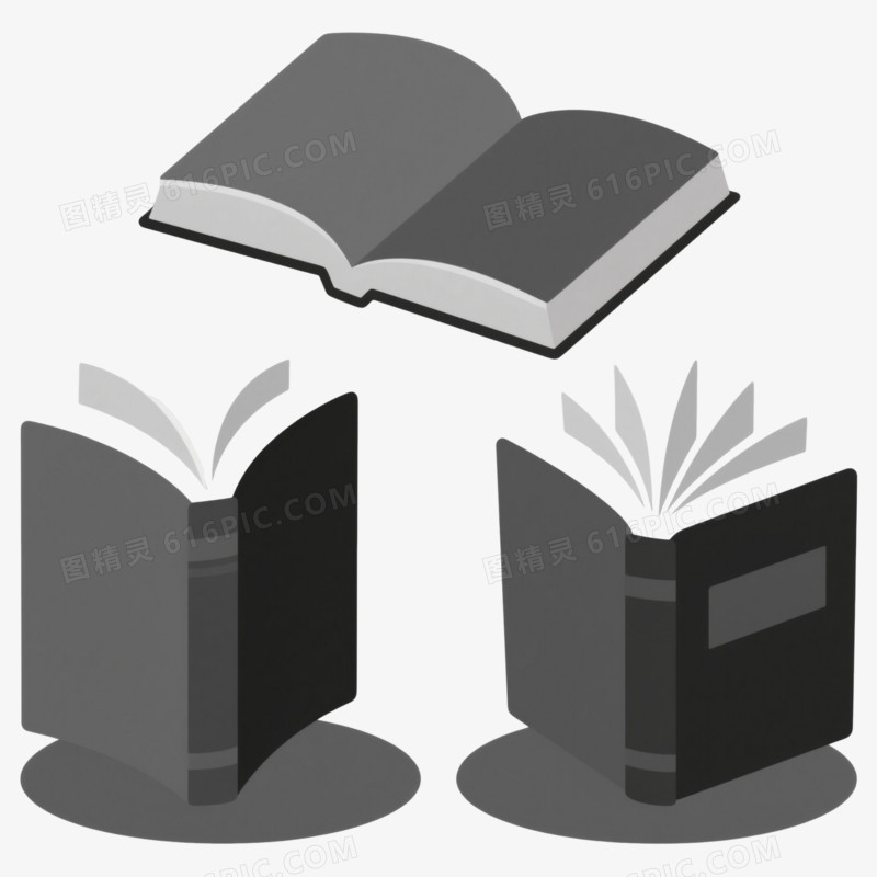 深灰书本扁平插画元素