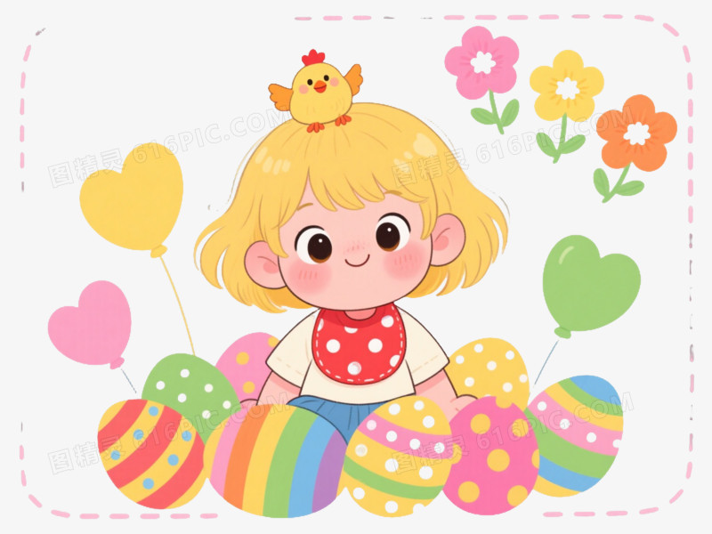 金发女孩彩蛋堆卡通手绘元素