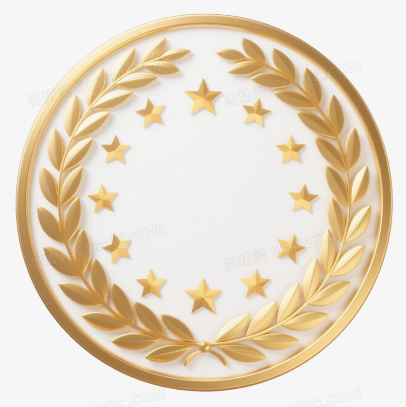 金色月桂花环徽章装饰图案