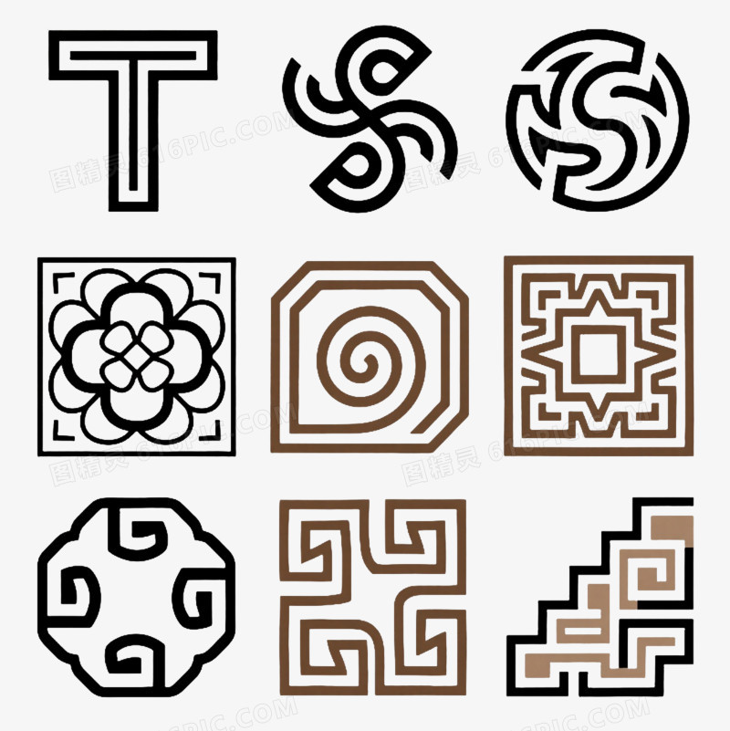 黑棕白几何回纹装饰图案