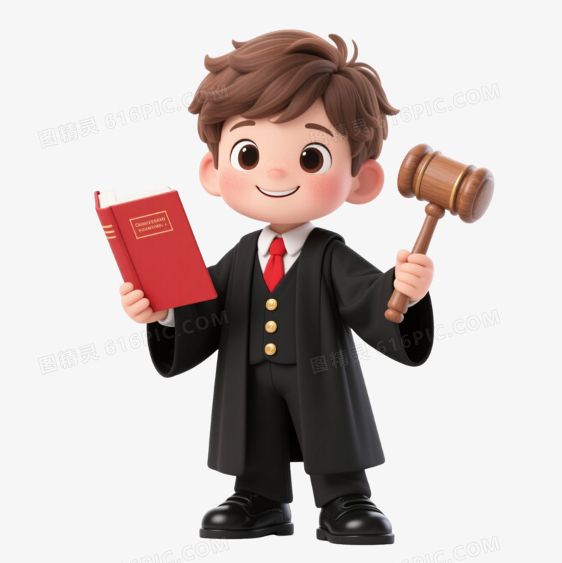 棕发法官小男孩卡通手绘元素