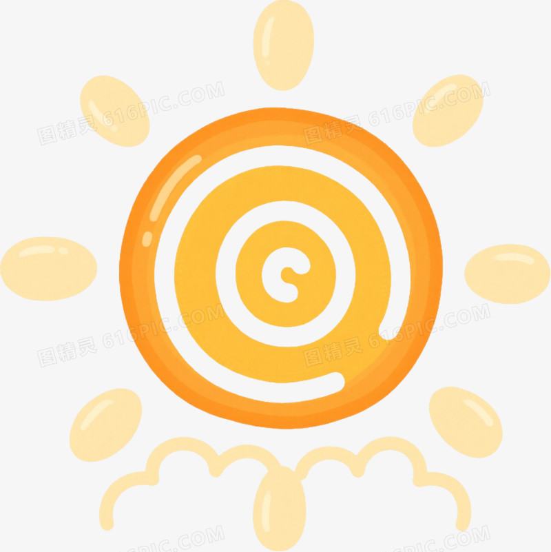 橙黄螺旋太阳卡通手绘元素