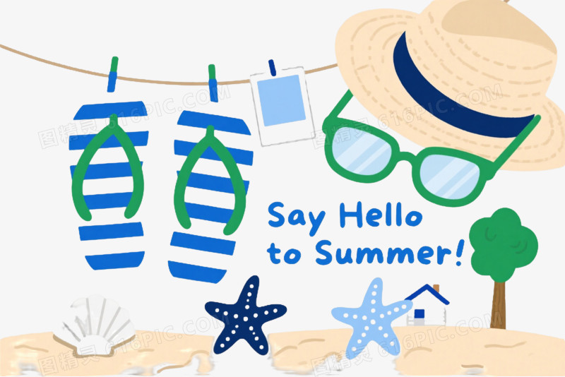 夏日沙滩扁平插画元素