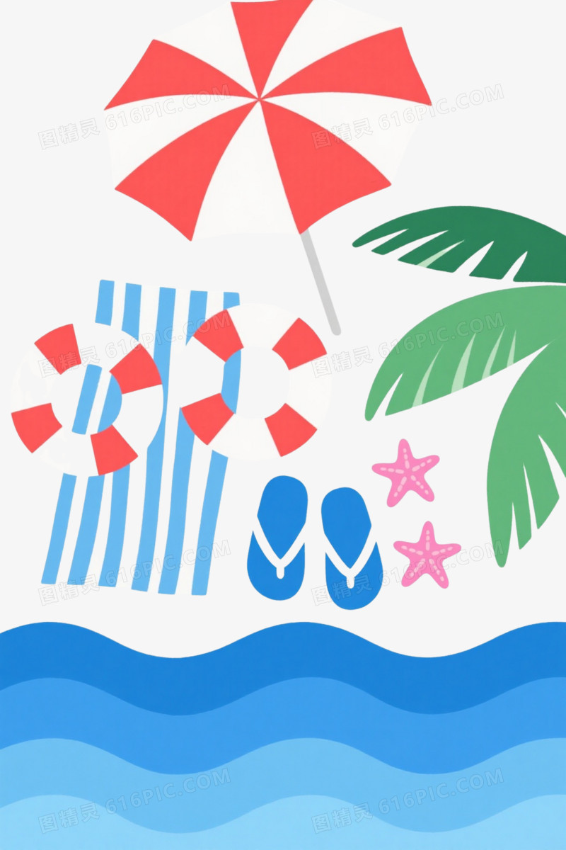 夏日海滩扁平插画元素