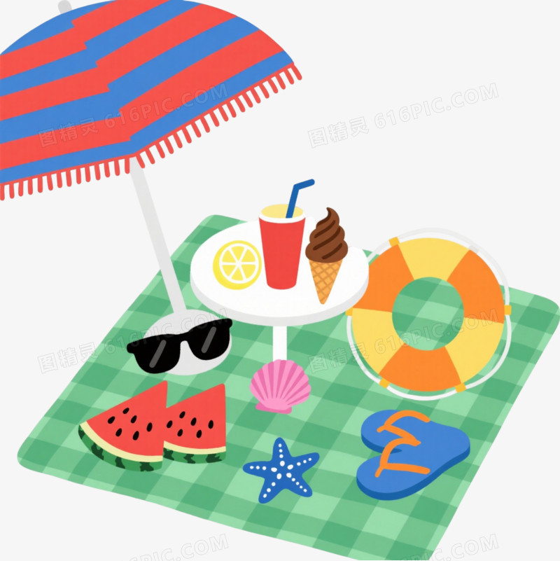 夏日野餐扁平插画元素