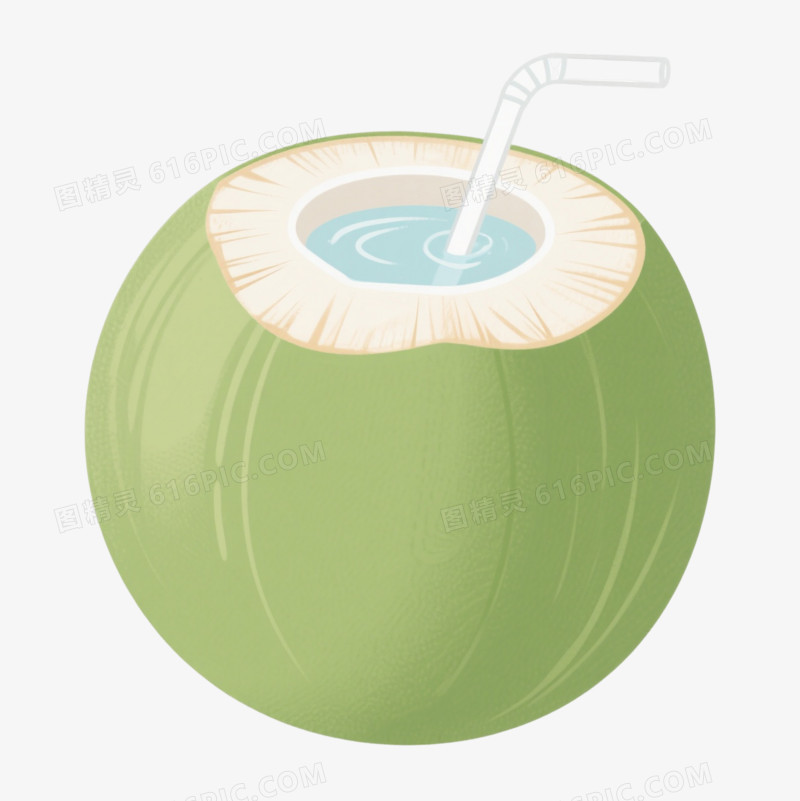 青绿椰子插画风格漂浮元素