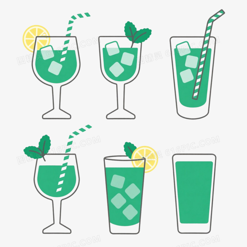 绿色饮品扁平插画元素