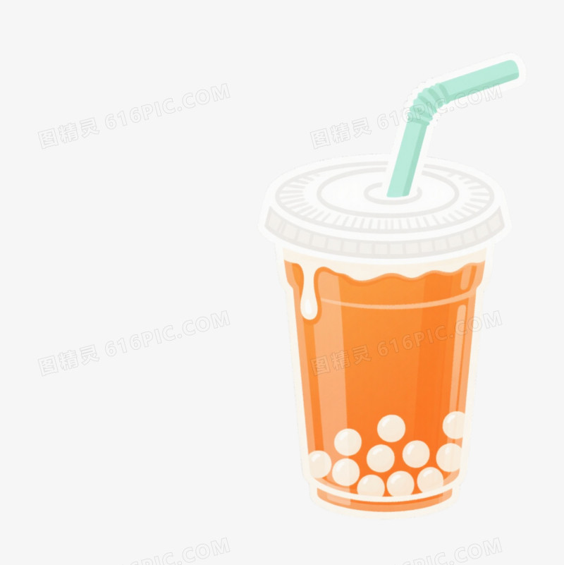 橙色珍珠奶茶卡通手绘元素