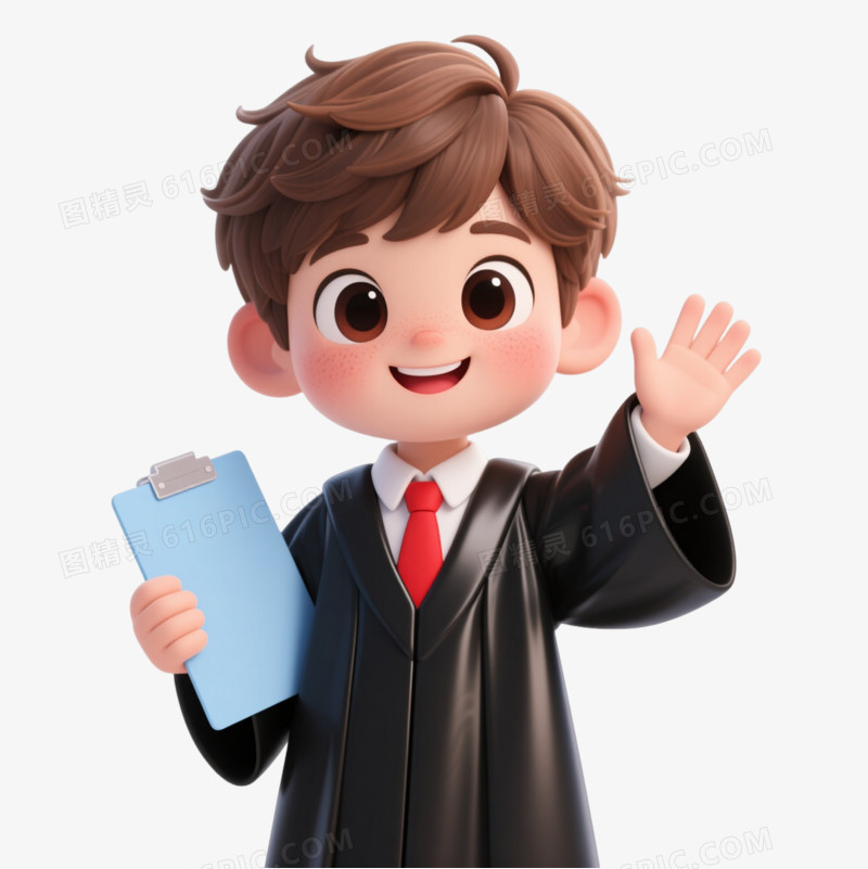 棕发律师男孩卡通手绘元素