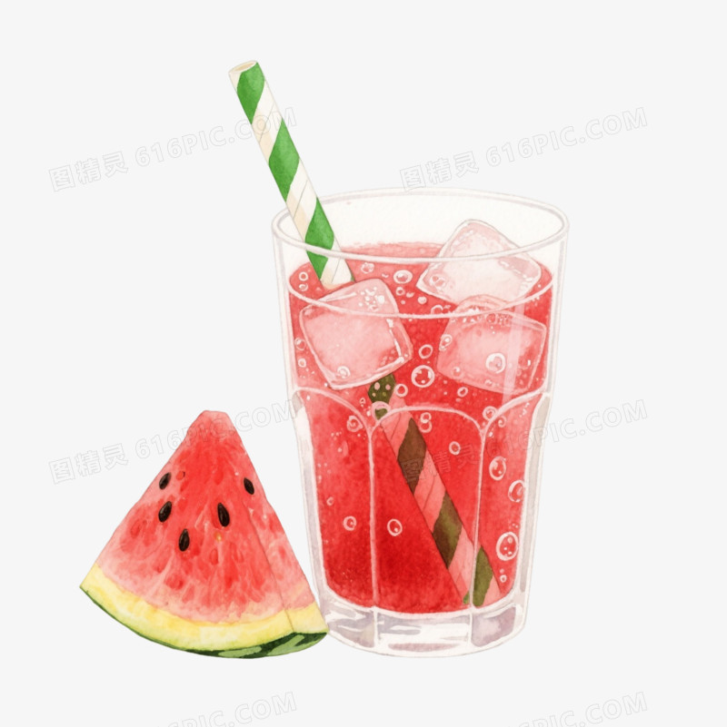 水彩风西瓜汁卡通手绘元素