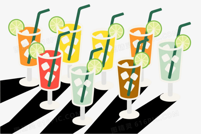 夏日冰饮扁平插画元素