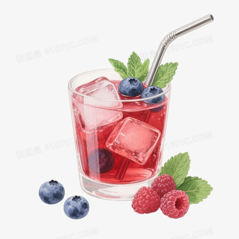 水彩风红冰饮卡通手绘元素