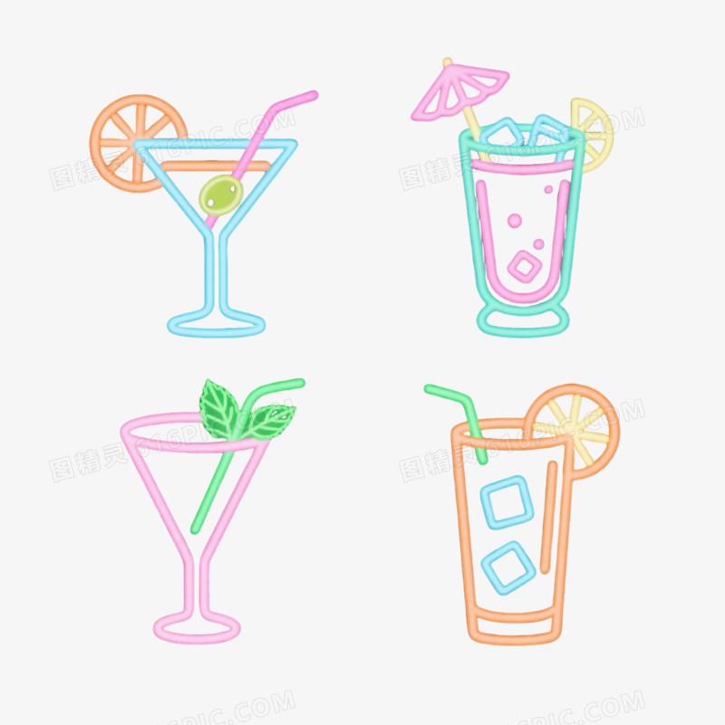 霓虹光效鸡尾酒图标元素