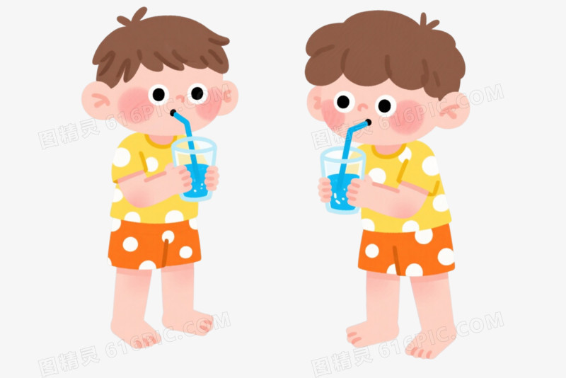 棕发男孩扁平插画元素