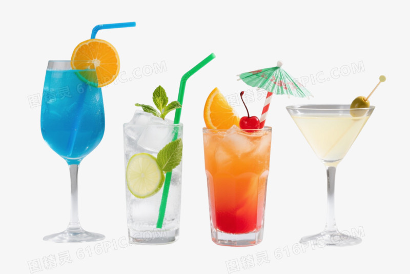 四杯鸡尾酒产品实物元素