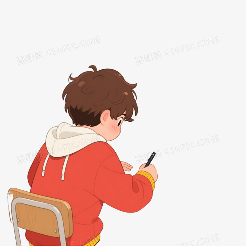 棕发少年卡通手绘元素