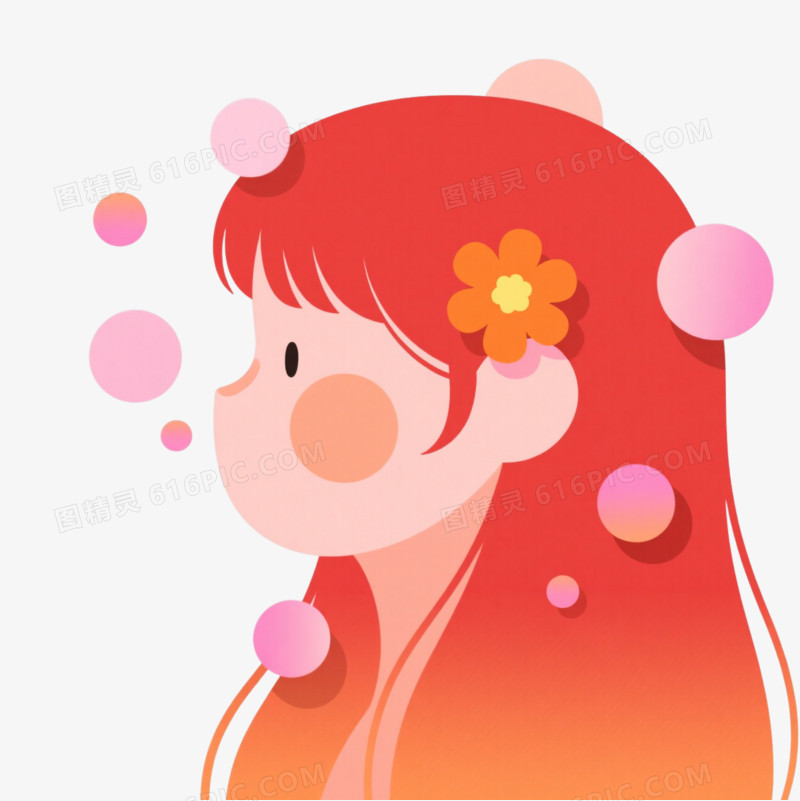 红发女孩气泡漂浮元素